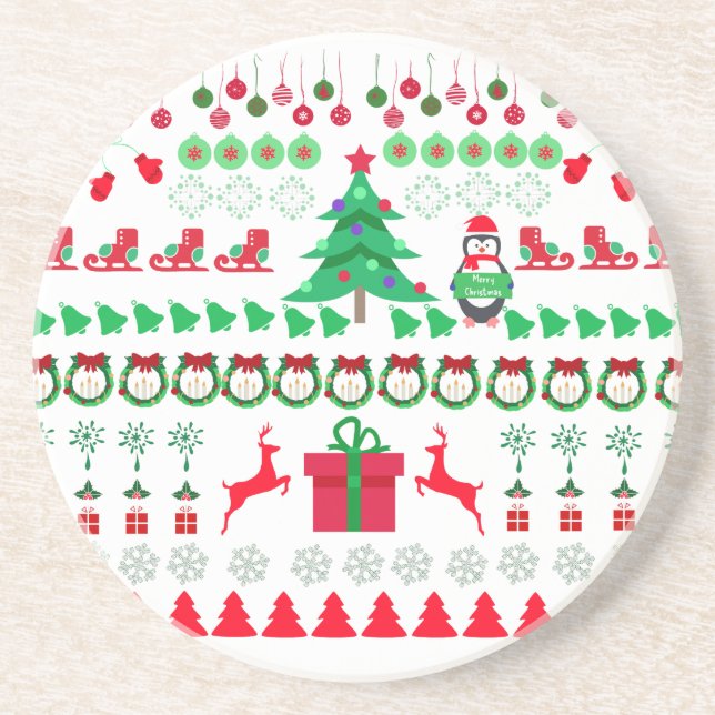 Christmas Ugly Sweater Knit Pattern Coaster (Front)