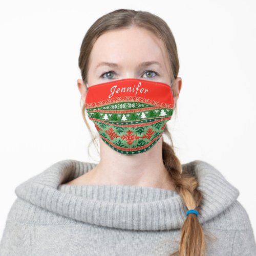 Christmas ugly sweater knit pattern custom name adult cloth face mask