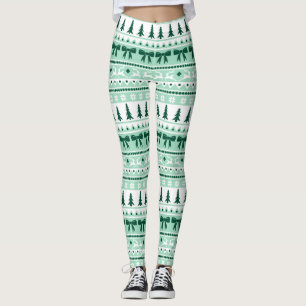 Christmas Ugly Sweater Knit Pattern in Mint Green Leggings