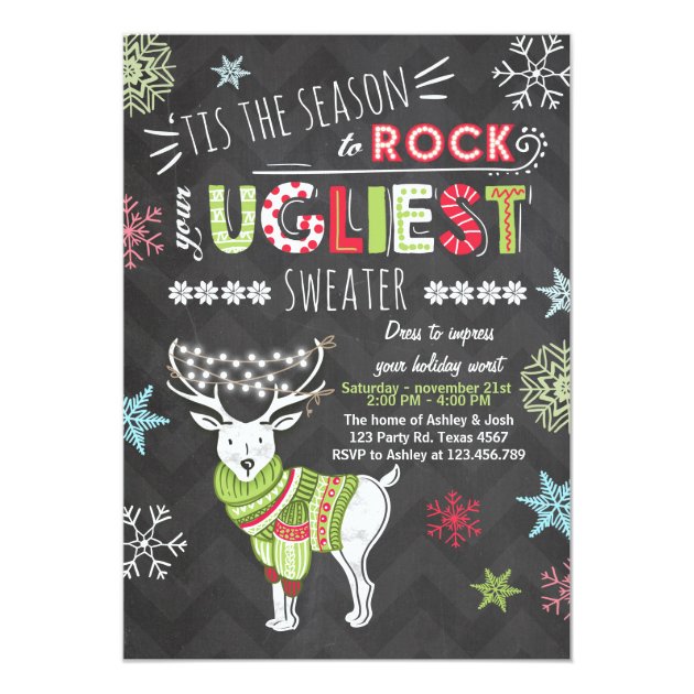 Christmas Ugly Sweater Party Chalkboard Red Green Invitation