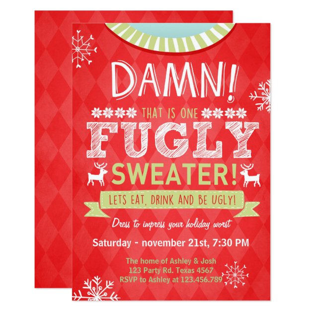 Christmas Ugly Sweater Party Fugly Sweater Red Invitation