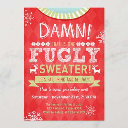 Christmas Ugly Sweater Party Fugly Sweater Red Invitation