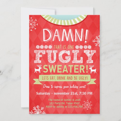 Christmas Ugly sweater party Fugly Sweater red Invitation