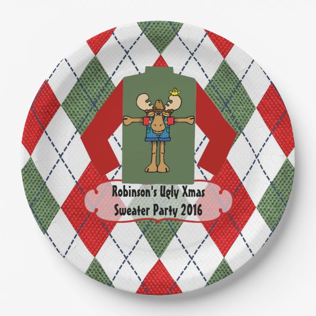 Christmas Ugly Sweater Party Personalized Paper Plates (Front)