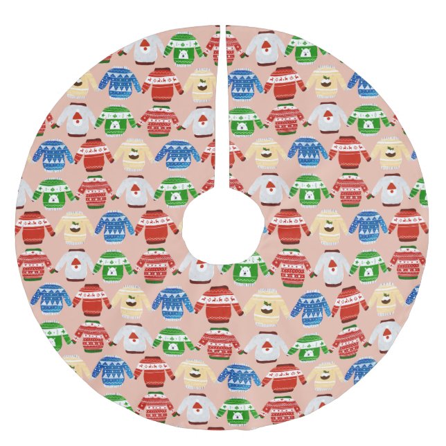 Christmas Ugly sweater Pink Brushed Polyester Tree Skirt (Front)