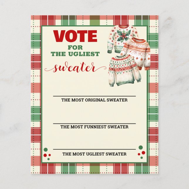Christmas Ugly Sweater Voting Card Flyer (Front)