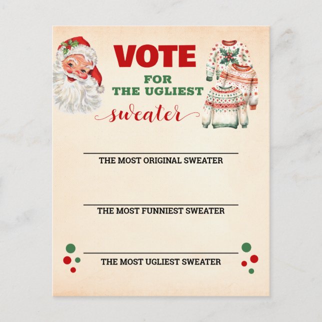 Christmas Ugly Sweater Voting Card Flyer (Front)