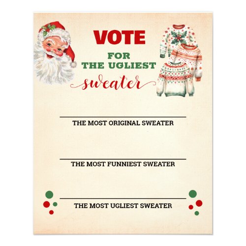 Christmas Ugly Sweater Voting Card Flyer