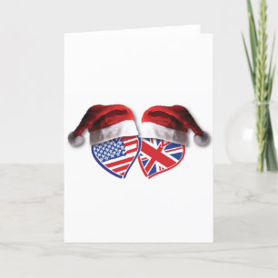 Christmas UK USA Hearts Holiday Card