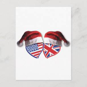 Christmas UK USA Hearts Holiday Postcard