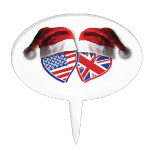 Christmas UK USA Patriotic Heats Cake Topper