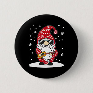 Christmas Ukulele Xmas Gnome Playing Uke Guitar Mu Button