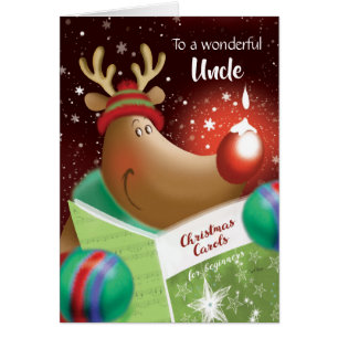Christmas, Uncle. Snowdrop on Red Nose Deer Cards