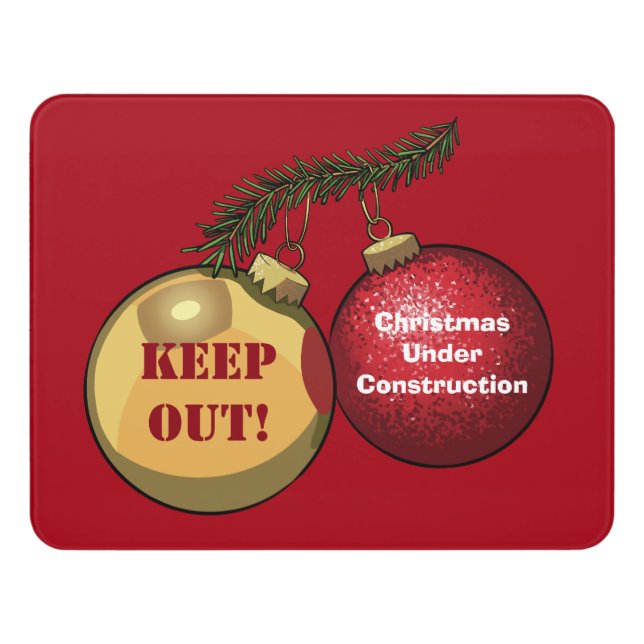 Christmas Under Construction Baubles Cartoon Door Sign (Contemporary Front)