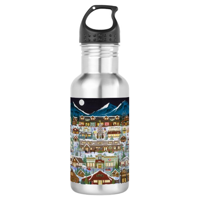 Christmas Under the Cascade Mountains Stainless Steel Water Bottle (Front)