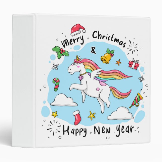 Christmas Unicorn 3 Ring Binder (Front/Spine)