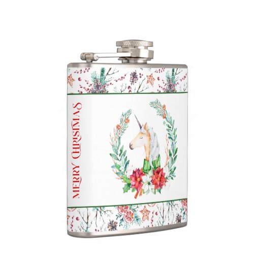 Christmas Unicorn and Merry Christmas Typography Flask