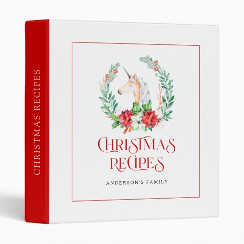 Christmas unicorn and poinsettia wreath recipes 3 ring binder