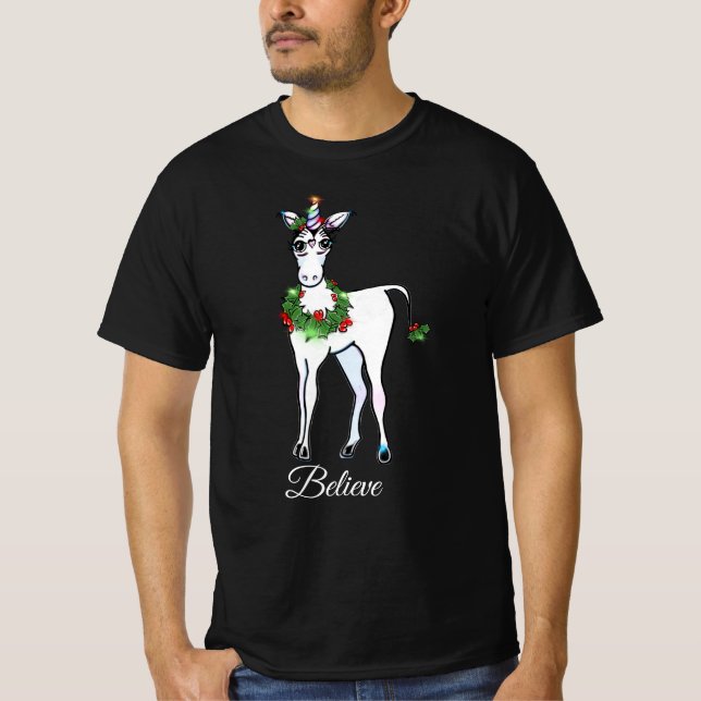 Christmas Unicorn, believe T-Shirt (Front)