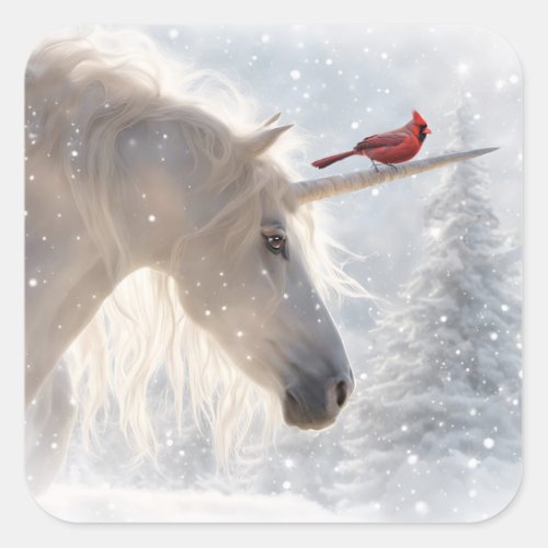 Christmas Unicorn Cardinal Snow Square Sticker