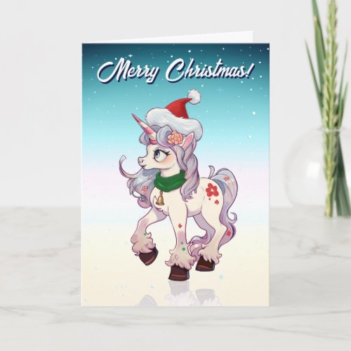Christmas Unicorn Cartoon Holiday Card