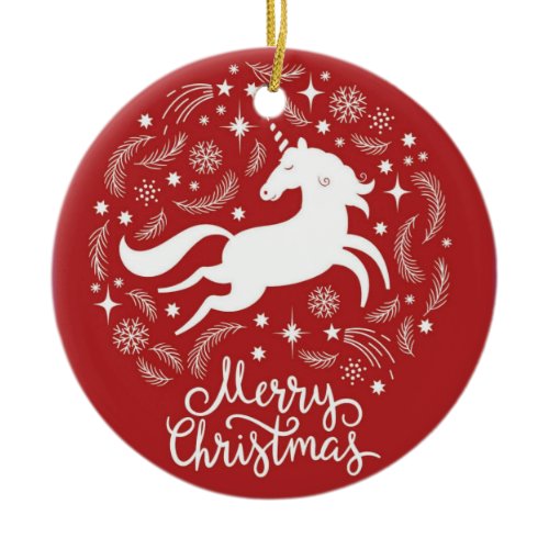 Christmas Unicorn Ceramic Ornament