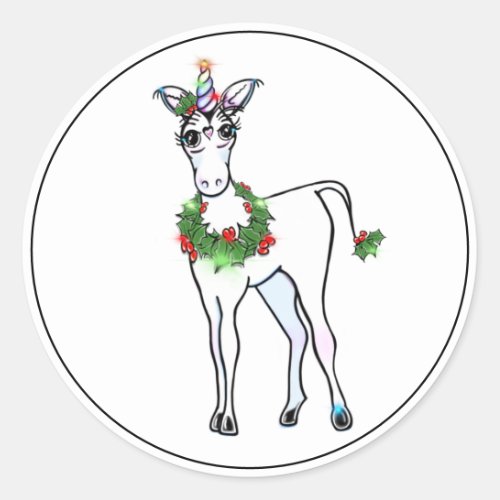 Christmas Unicorn Classic Round Sticker