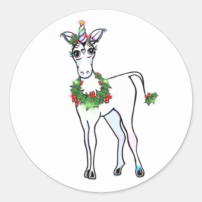Christmas Unicorn Classic Round Sticker (Front)