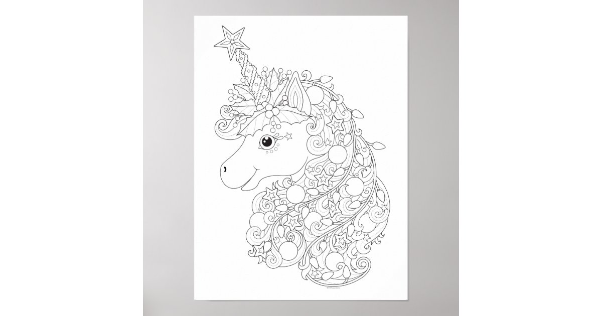 christmas unicorn coloring poster by thaneeya zazzlecom