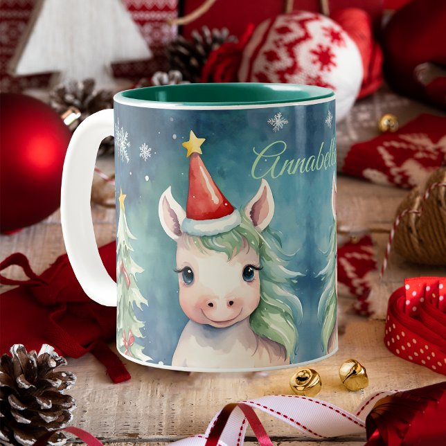 Christmas Unicorn Custom Holiday Two-Tone Coffee Mug (Creator Uploaded)