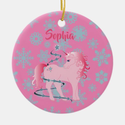 Christmas Unicorn Custom Photo  Pink Cute Girl Ceramic Ornament