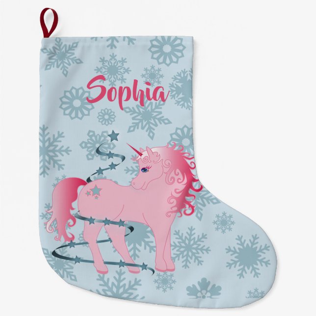 Christmas Unicorn Cute Large Christmas Stocking (Front)