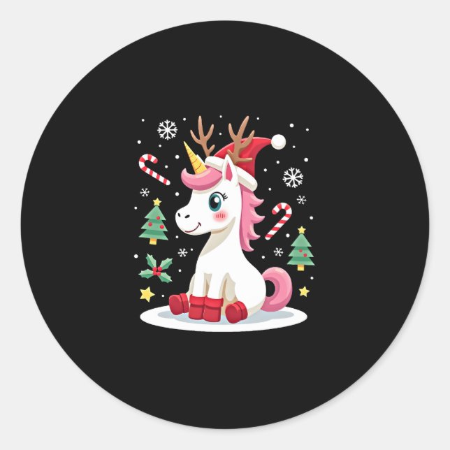 Christmas Unicorn Cute Magical Xmas Toddler Girls  Classic Round Sticker (Front)