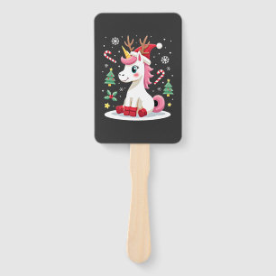 Christmas Unicorn Cute Magical Xmas Toddler Girls Hand Fan