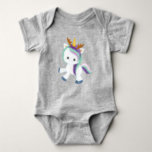 Christmas Unicorn, Cute Unicorn, Antlers, Xmas Baby Bodysuit