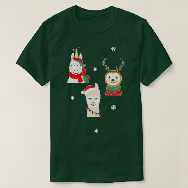 Christmas Unicorn Deer Lama T-Shirt (Design Front)
