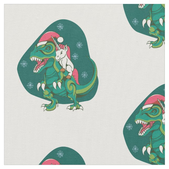 christmas unicorn dinosaur santa fabric (Close Up)