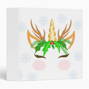 Christmas Unicorn Face 3 Ring Binder