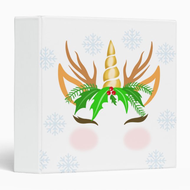 Christmas Unicorn Face 3 Ring Binder (Front/Spine)