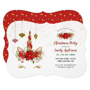 Christmas Unicorn Face Invitations ANY EVENT