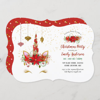 Christmas Unicorn Face Invitations ANY EVENT