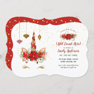 Christmas Unicorn Face Invitations ANY EVENT