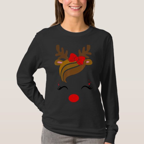 Christmas Unicorn Face Reindeer Xmas For Girl Wome T_Shirt