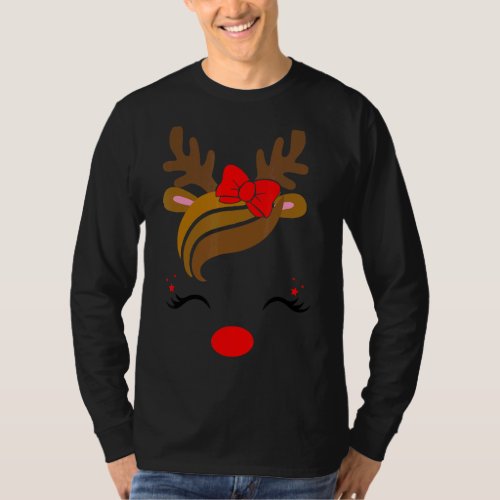 Christmas Unicorn Face Reindeer Xmas For Girl Wome T_Shirt