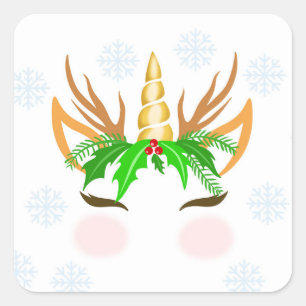 Christmas Unicorn Face Square Sticker