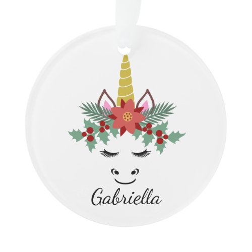 Christmas Unicorn Face With Eyelashes Ornament