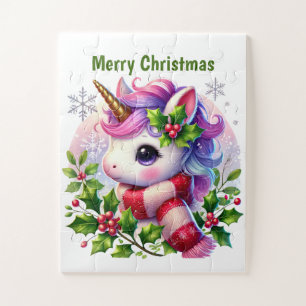 Christmas unicorn fantasy girls customizable Jigsaw Puzzle
