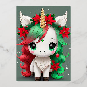 Christmas Unicorn  Foil Holiday Card