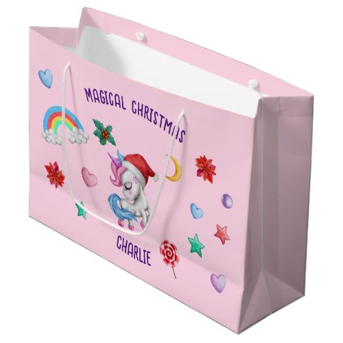 Christmas Unicorn Gift Wrapping Magical Holiday  Large Gift Bag