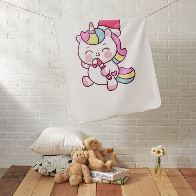 Christmas Unicorn Girl  Baby Blanket (In Situ)